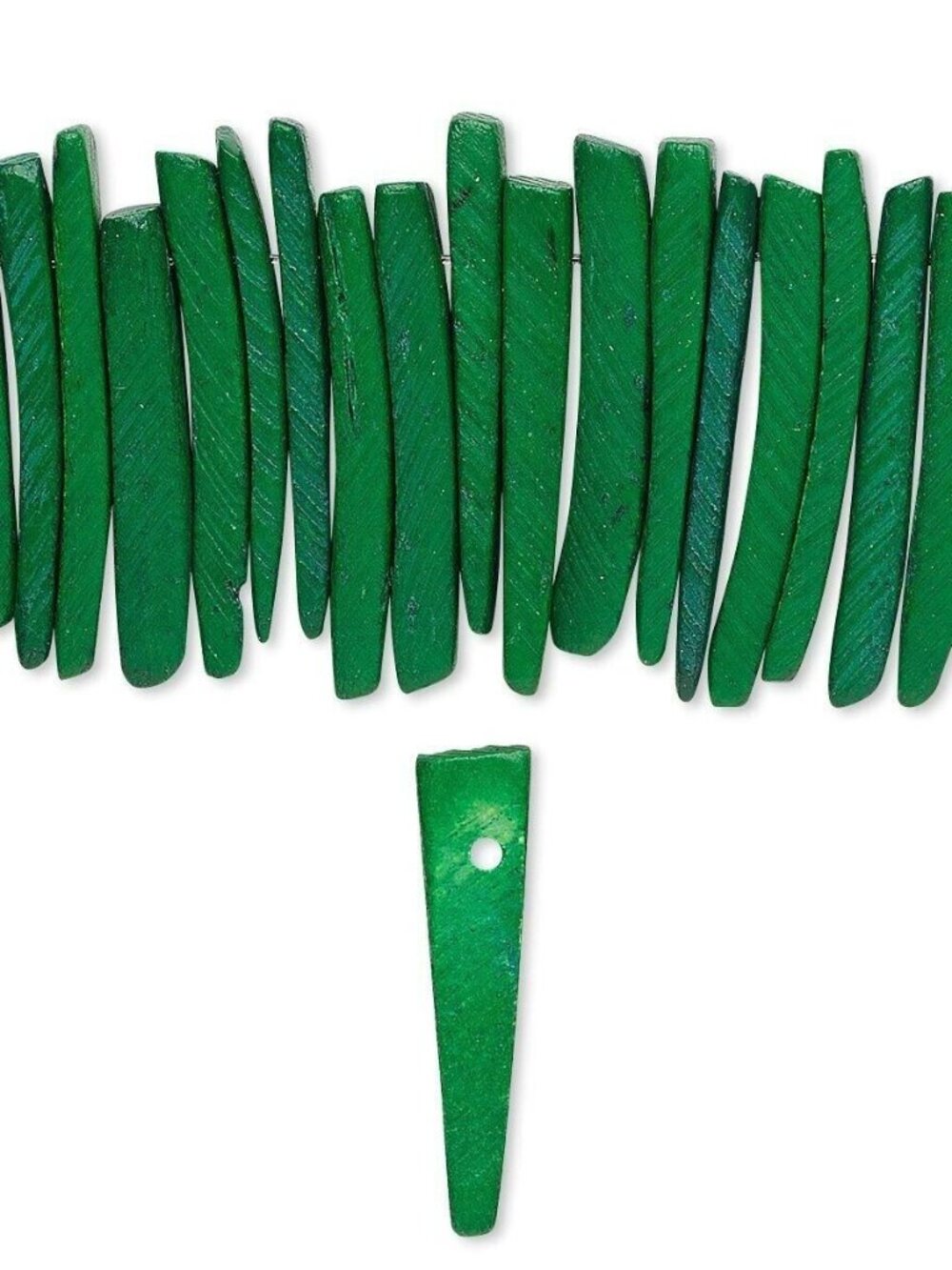 Philippines Coconut Palm Wood Green 25x4mm Dagger Stick Beads 20 pcs